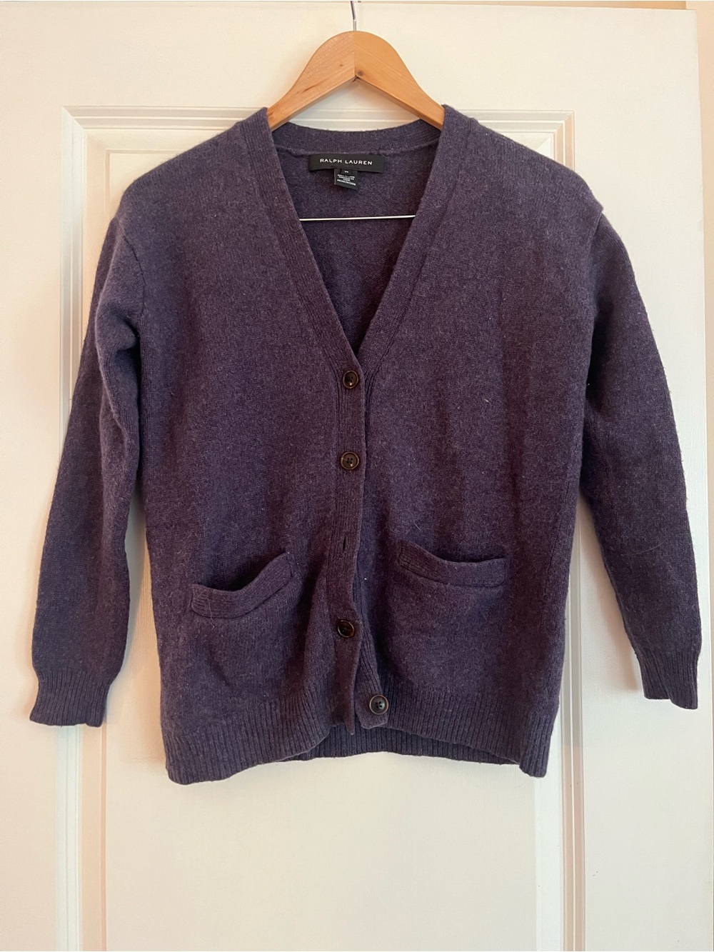 Ralph Lauren Deep Plum Purple V-Neck Button Down Cardigan
